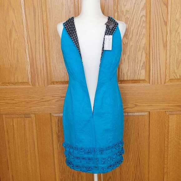 Muse Carribean Blue Structured Sleeveless Dress with Ruffle Hem NEW NWT Small - Picture 4 of 11